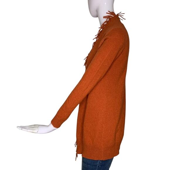 Fenn Wright Manson Fringe Cardigan 100% 2-Ply Cashmere Orange Rusty Size S - Picture 5 of 7